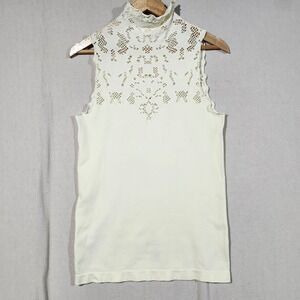 Coco + Carmen Underneath Ivory Lace Yoke Mock Neck Sleeveless‎ Top L/XL 142204